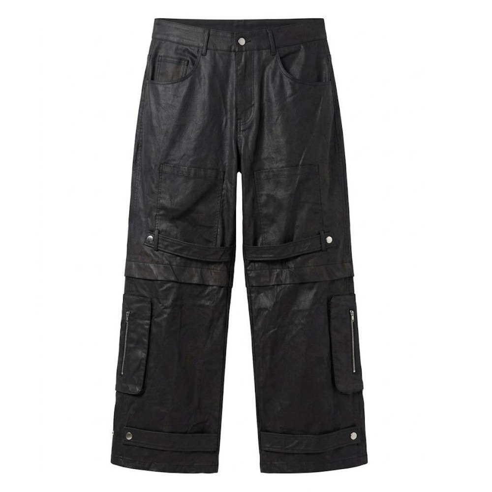 NEW Nova Street Heat Washed Faux Leather Cargo Pant Black 1X Pockets Edge